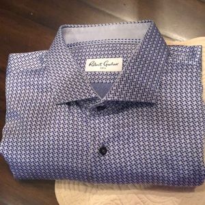 💙Robert Graham blue & silver cotton sheen print shirt 46/18, 34/35 Big